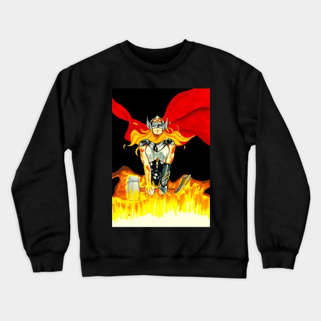 thunder goddess in fire Crewneck Sweatshirt by jorge_lebeau